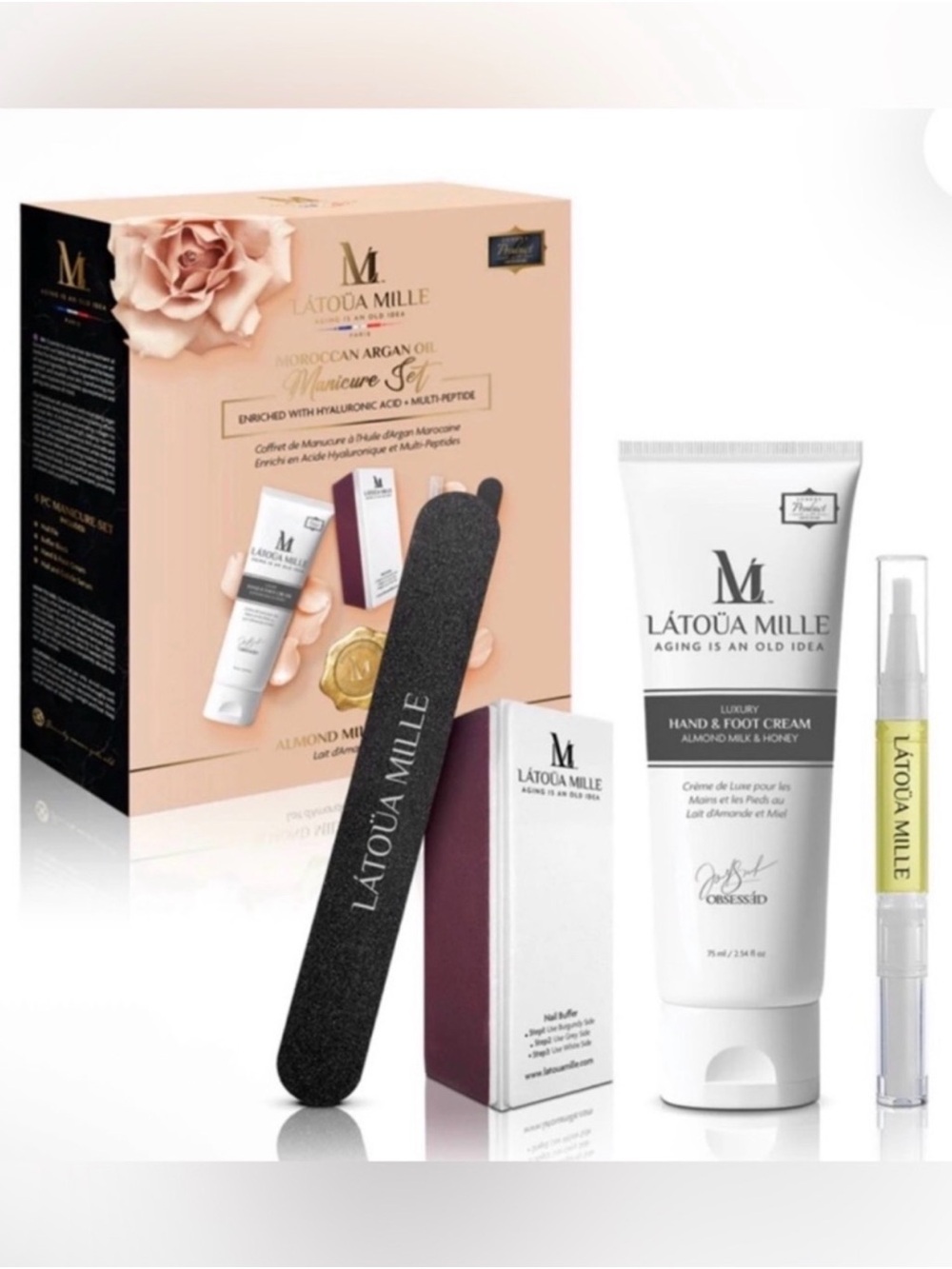 Latoua Mille Hand & Foot Cream, Moroccan Cuticle Oil Manicure Set - Retail $180
